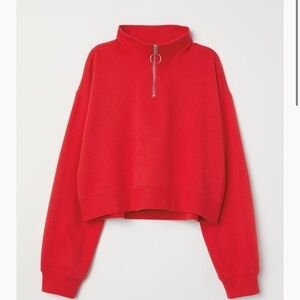 H&M Red Cropped Stand up Collar Sweatshirt Size S